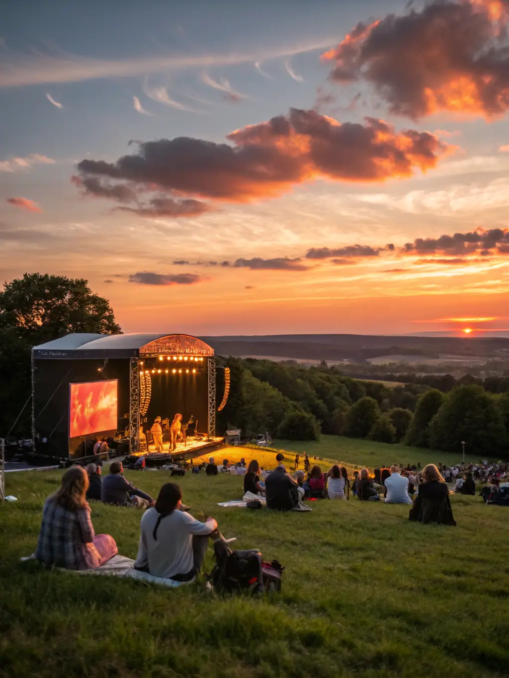 A vibrant image of a cultural event held at the priory, featuring musicians, artists, and community members enjoying the festivities.